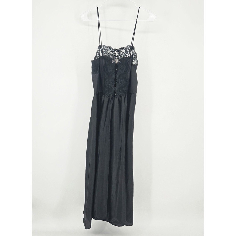 Ilise Stevens Vintage Black Lace Slip Maxi Dress Whimsigoth Goth Coquette 80s